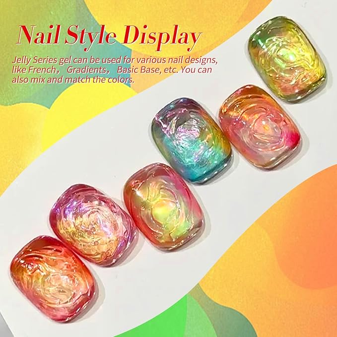 Born Pretty Neon Jelly Gel Nail Polish Glass Crystal Transparent Halloween Collection Soak Off Gel Nail Kit Minicure DIY Gifts 6PCS-VivaGrace Women
