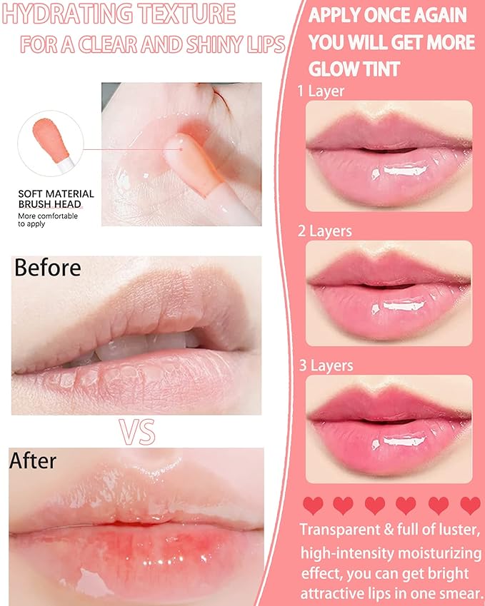Hydrating Plumping Lip Glow Oil,Tinted Lip Gloss,Transparent Toot Lip Oil,Long Lasting Moisturizing Clear Glow Reviver Lip Oil for Lip Care Dry Lips,Women's Day Makeup Gift for Women(#001 Pink)-VivaGrace Women