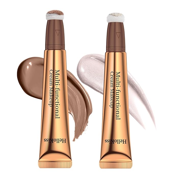 Liquid Contour Beauty Wand, Cream Highlighter Makeup Stick,Smooth Liquid Bronzer Stick with Cushion Applicator, Lightweight Blendable Body Face Shimmer Highlighter Contour Stick, Cruelty-free(02+05)-VivaGrace Women
