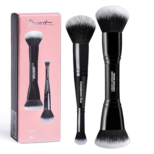 Bueart Design Complexion Duo Brush and Liquid & Bronzer Contour Makeup brushes set with ultra-soft dense hair Double-ended for Foundation Liquid Cream Concealer,Vegan and Cruelty-Free,M18-VivaGrace Women