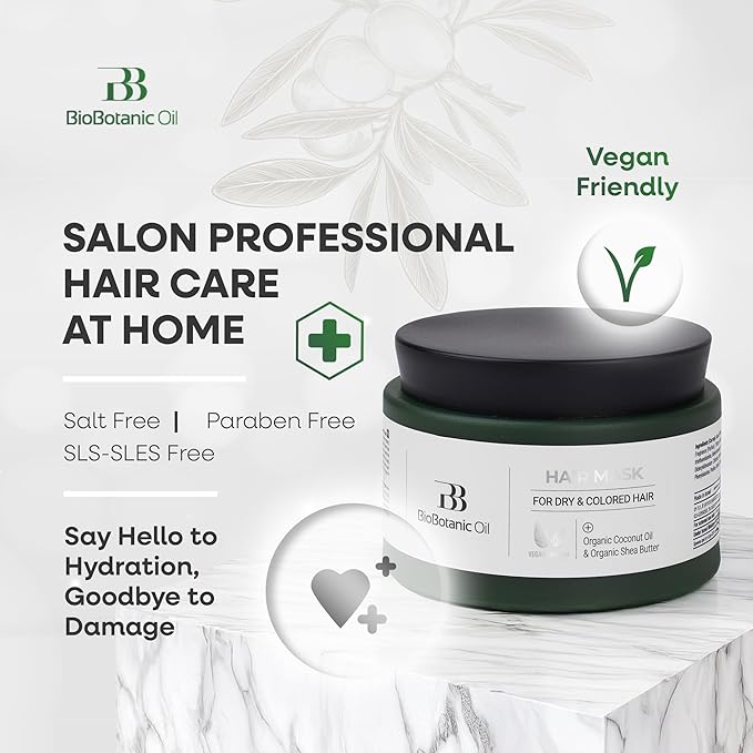 Bio Botanic Oil Range – Moisturizing Hair Mask for Colored, Dry & Damaged Hair with Organic Coconut Oil & Shea Butter, SLS-Free Deep Conditioning Treatment, Restores Shine & Protects Color-VivaGrace Women