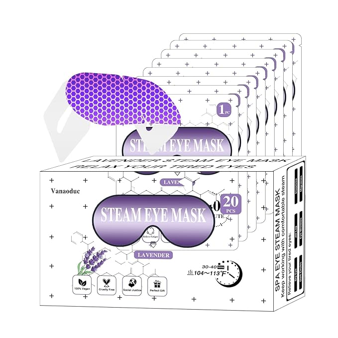 Steam Eye Masks for Dry Eyes, Heated Eye Mask Reduce Puffiness & Dark Circles, Hydrate & Soothe Tired Eyes, Travel Essentials, Business Trip, Party Favors, Lavender 20 Packs-VivaGrace Women