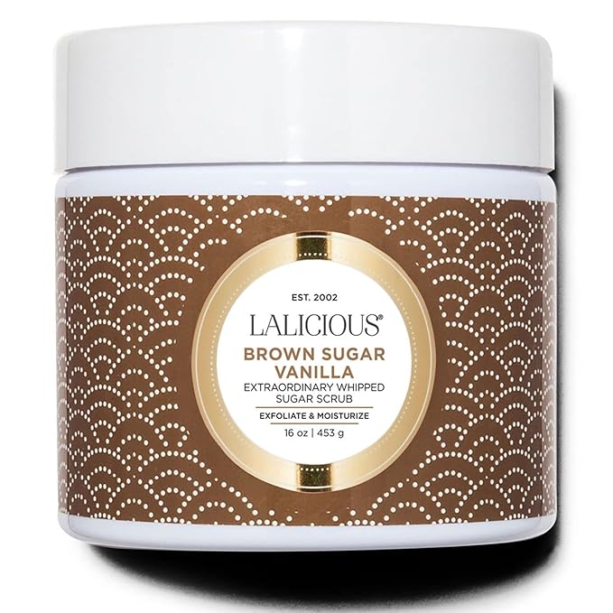 LALICIOUS Brown Sugar Vanilla Sugar Scrub, Exfoliating Body Scrub, Moisturizing Extraordinary Whipped Body Exfoliator, Gentle Exfoliating Body Scrubber Exfoliator for Radiant Skin, No Parabens - 16oz-VivaGrace Women