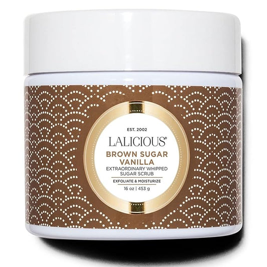 LALICIOUS Brown Sugar Vanilla Sugar Scrub, Exfoliating Body Scrub, Moisturizing Extraordinary Whipped Body Exfoliator, Gentle Exfoliating Body Scrubber Exfoliator for Radiant Skin, No Parabens - 16oz-VivaGrace Women