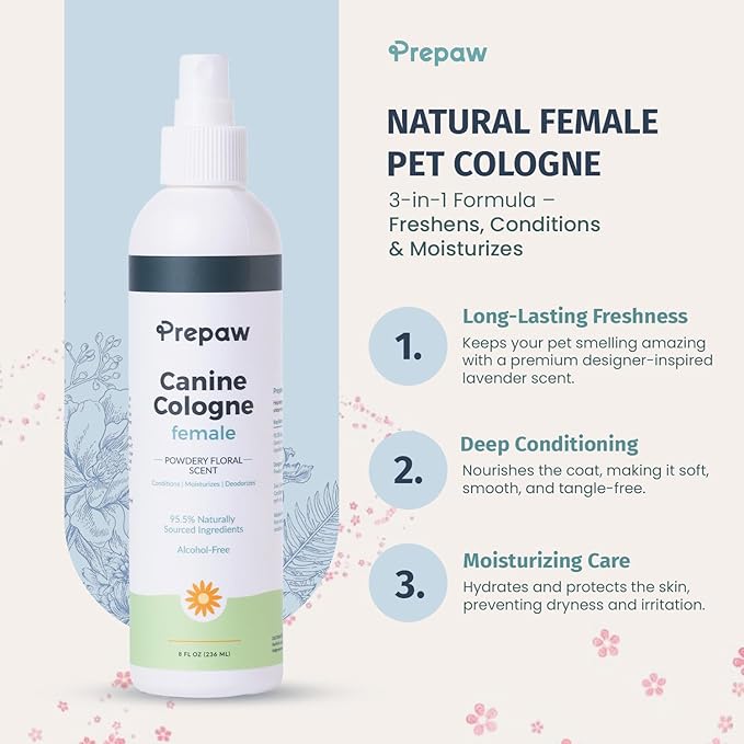 Natural Pet Cologne - Powdery Floral Scent, 3-in-1 Deodorizing, Conditioning & Moisturizing Spray for Dogs & Cats - Long Lasting. Daily Use, 8 fl oz (Female Pet)-VivaGrace Women