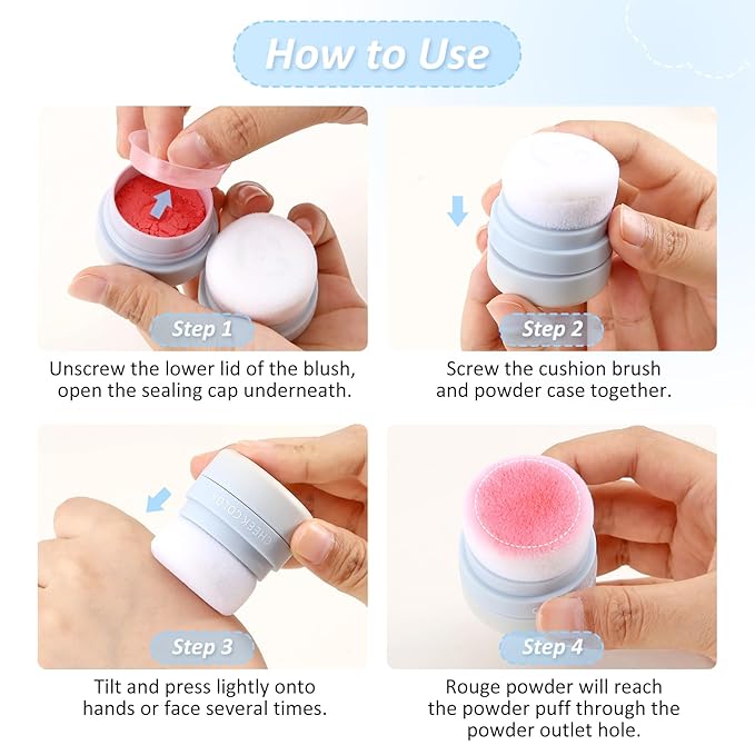 Boobeen Powder Blush for Cheeks, Air Cushion Matte Blush, Natural Highly Pigmented Blush Makeup Easy to Blend, Loose Blush Compact Long-lasting-VivaGrace Women