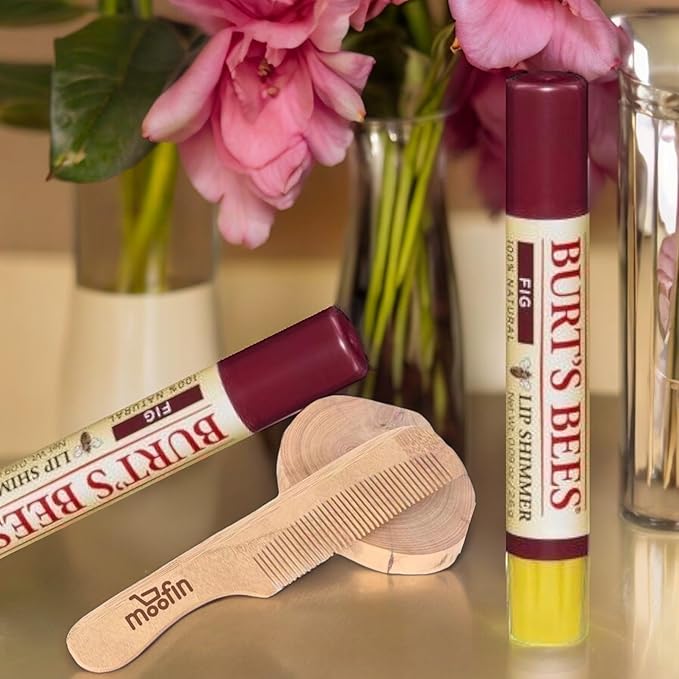 Burt's Bees Lip Shimmer Fig Shade,- Nourishing Natural Shimmer Lip With Moofin Wooden Comb, Make Up Lip Shimmer With Shea Butter Fruit Oils, Moisturizing Refreshing Pack Of 6-VivaGrace Women