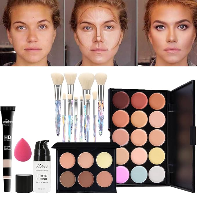 Makeup Kit for Women Full Kit, All in One Makeup Sets for Teens Girls Beginner Gift, Includes Eyeshadow Palette, Liquid Foundation, Concealer, Lip Gloss, Mascara, Powder Puff-VivaGrace Women