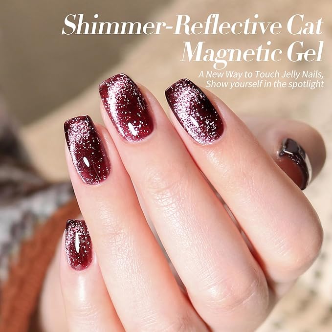 Born Pretty Cat Magnetic Eye Gel Nail Polish Reflective Glitter Gel Polish Red Silver Champagne Gold Glitter Gel Nail Polish 6PCS Set-VivaGrace Women