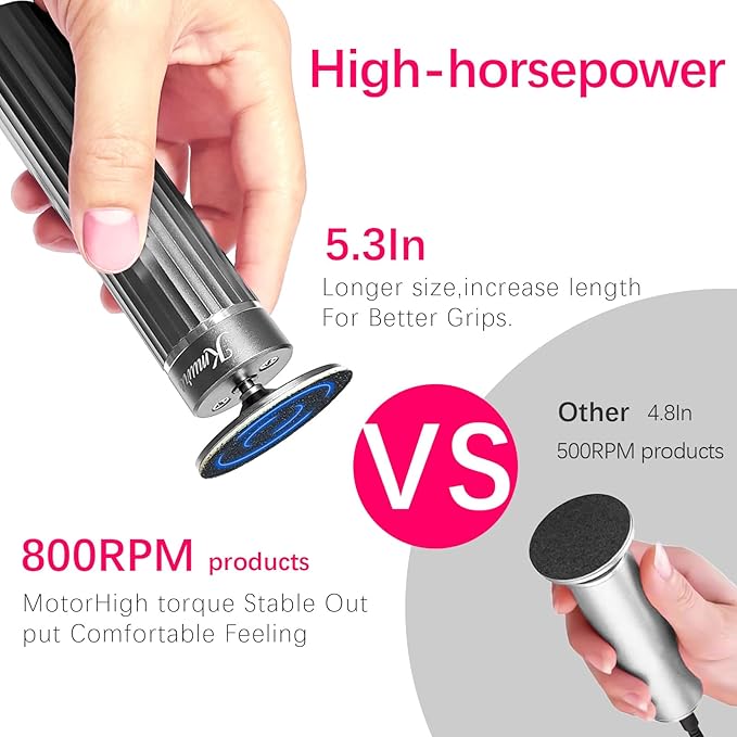 5.3'' Electric Foot Callus Remover with 80pcs Sandpaper Discs & Brush, Professional Aluminum Ergonomic Pedicure Tool, Stepless Speed & Reverse Control for Dead Skin Removal (Grey)-VivaGrace Women