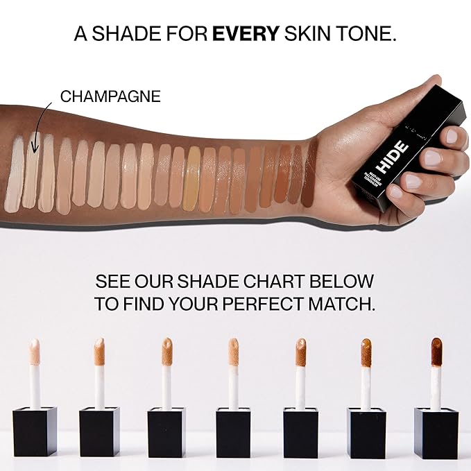 HIDE Liquid Concealer, Medium to Full Coverage Concealer for Blemishes, Under Eye Dark Circles & Scars, Oil Free Concealer, Champagne (See Shade Finder), 0.5 fl oz-VivaGrace Women