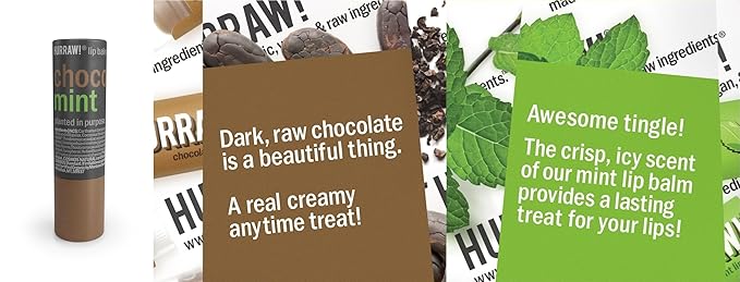 Hurraw! Chocolate & Mint Lip Balm, 3 Pack: Plastic-Free with new cardboard push-up tube. Certified Organic, All Natural Origin, Vegan & Cruelty Free. Gluten, Bee, Shea, Soy & Palm Free. Made in USA-VivaGrace Women
