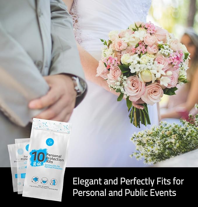 All-in-One Personal Protection Kits to GO - 10 Pack - With Plastic Gloves, Hand Cleansing Wipes, Disposable Face Mask-VivaGrace Women