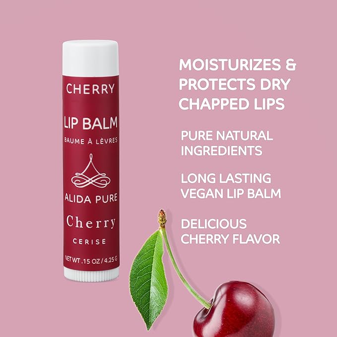 Cherry Lip Balm Collection, Vegan Lip Balm Set, Beeswax Free, with Avocado Oil, Organic Jojoba Oil, and Vitamin E, Natural Moisturizer for Dry, Chapped Lips, 3 Tube Set-VivaGrace Women