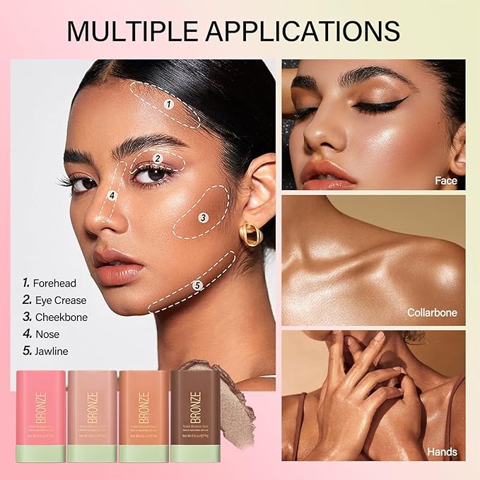 Blush Stick, Cream Blush Stick for Cheeks & Lips, Blendable Long-Lasting Multi-Use Contour Stick & Highlighter Makeup (WARM GLOW)-VivaGrace Women