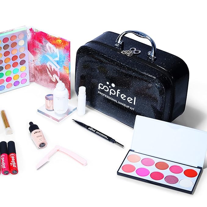 All in One Makeup Bundle with Makeup and Reusable Waterproof Case, Ultimate Color Combination Eye Shadow Palette, Photo Finish Foundation, Lipstick Set, Multi-Use Concealer etc, Makeup Gift Set-VivaGrace Women