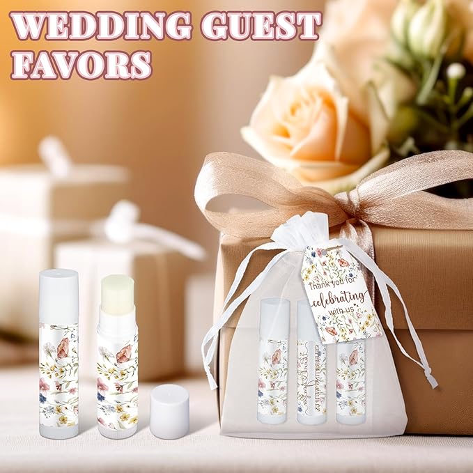 Dunzy 50 Pack Wildflower Party Baby Shower Favors Bulk Lip Balms Gifts Wedding Bridal Shower Favors Small Thank You Appreciation Gifts for Guests Women Employees Teachers Coworker Staff-VivaGrace Women