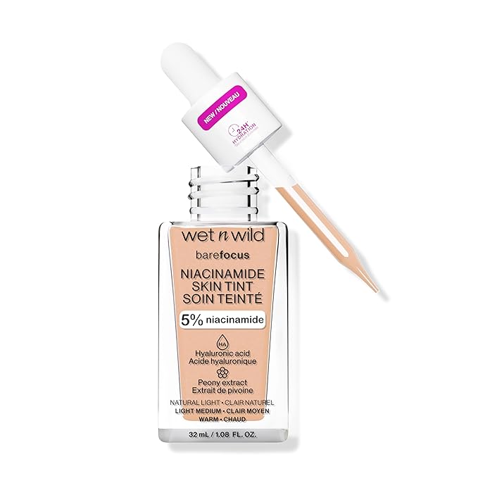 wet n wild Bare Focus Skin Tint, 5% Niacinamide Enriched, Buildable Sheer Lightweight Coverage, Natural Radiant Finish, Hyaluronic & Vitamin Hydration Boost, Cruelty-Free & Vegan - Light-VivaGrace Women