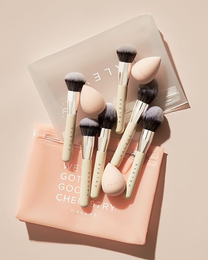 HALEYS Kabuki Makeup Brush VEGAN+CRUELTY-FREE, Sustainable Wood, Vegan Bristles for Airbrushed Finish, For Creams, Liquids, Powder, Streak-free, Perfect Blending, Buffs, Blurs, Smooths with Control-VivaGrace Women