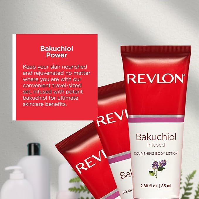 REVLON Get Carried Away Trio Nourishing Travel Set, Bakuchiol Infused, Nourishing Body Wash, Body Lotion, Exfoliating Body Scrub, 3 Count (2.88 fl oz)-VivaGrace Women