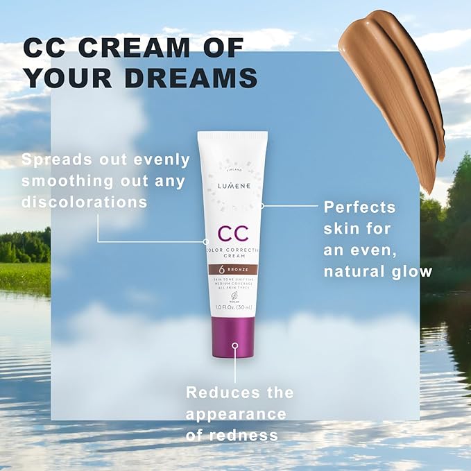 Lumene Color Correcting CC Cream - Lightweight Foundation - Medium Coverage - Redness Reducing Face Makeup for a Glowing Complexion - Vegan Formula + Suitable for All Skin Types - Bronze (1 fl oz)-VivaGrace Women
