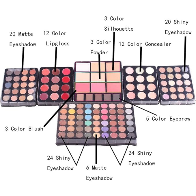 Pure Vie All In One Makeup Palette Gift Set Including 94 Eyeshadow, 12 Concealer, 3 Pressed Powder, 12 Lip Gloss, 3 Blush, 8 Eyebrow Powder - Harmony Makeup Contouring Kit for Salon and Daily Use #N4-VivaGrace Women
