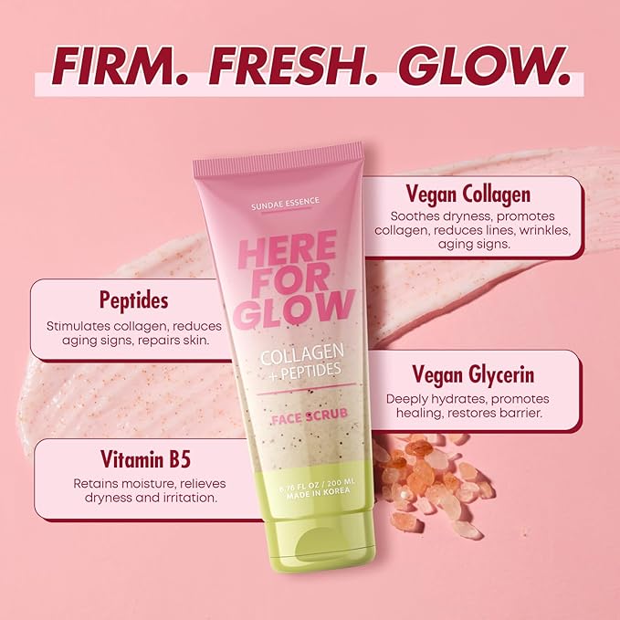 Collagen Facial Scrub - Dermatologist Tested, Anti-Aging, Hydrates & Improves Firmness, Korean Skin Care, 95% Natural, Clean Beauty, Non - GMO, Cruelty - Free - 1 Pack-VivaGrace Women