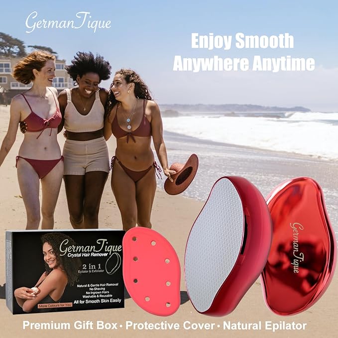 Crystal Hair Eraser,Natural Crystal Hair Remover,Reusable Painless Nano Glass Hair Removal Device Without Shaver,Gentle Crystal Epilator and Exfoliator for Soft Silky Skin(Red)-VivaGrace Women