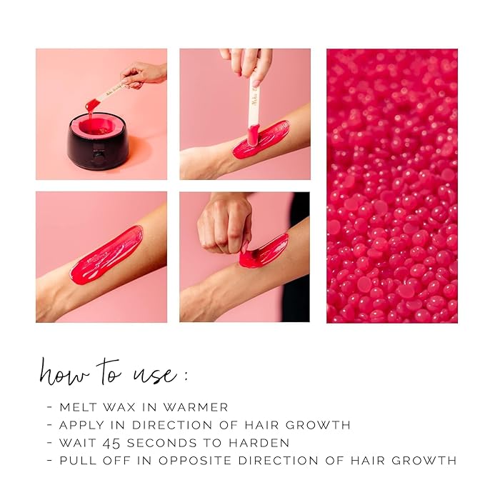 KoluaWax Hard Wax Beads for Hair Removal – Coarse Hair Formula – Face, Brazilian, Underarm, Back Chest, Bikini Waxing – Dragon Fruit & Hibiscus 1lb Refill for Wax Warmers & 10 Applicator Sticks 2 Pack-VivaGrace Women