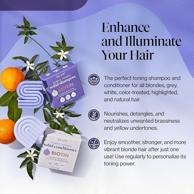 Kitsch Toning Purple Shampoo & Conditioner Bar Set For Blondes & Color Treated Hair - With Biotin for Strengthening & Neutralizing Brassy Tones - Vegan, Silicone & Sulfate Free - Made in USA-VivaGrace Women