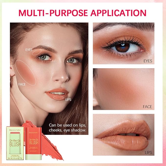 Cream Red Blush Stick,Multi-Use Makeup Milk Blush Stick,Long Lasting Natural Blush Makeup 2-in-1 Cheek and Lip Tint,Waterproof Vegan Tinted Moisturizer Matte Blush Stick for Cheeks and Lip-VivaGrace Women
