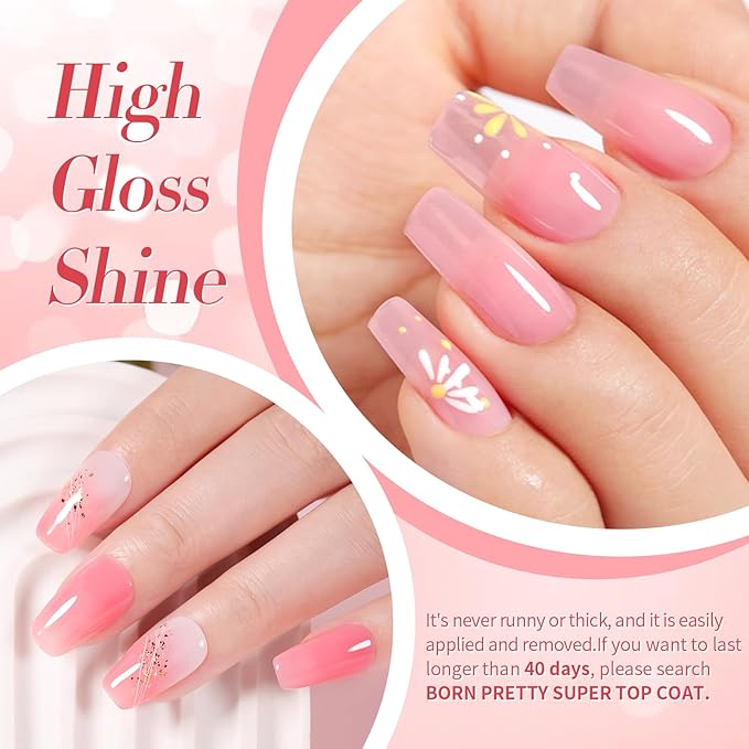 Born Pretty Jelly Gel Nail Polish Sheer Pink Gel Nail Polish Crystal Transparent Milky Gel Polish Kit Nail Art Varnish Collection Gift Set 7ML 6PCS-VivaGrace Women