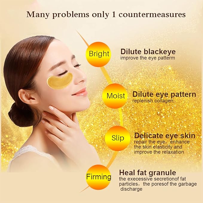 24K Gold Crystal Collagen Under Eye Mask, Anti Aging Hyaluronic Acid Under Eye Patches for Moisturizing & Reducing Dark Circles (15 Pairs)-VivaGrace Women
