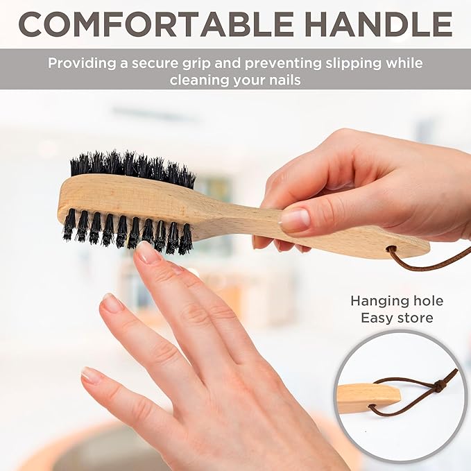 Takavu Nail Brush Black Boar Bristles, Natural Wood Handle, Nail Cleaning Brush for Scrubbing Fingernail Toenail Hand Feet, Dual Sided for Regular Manicure Nail Care Hygiene-VivaGrace Women