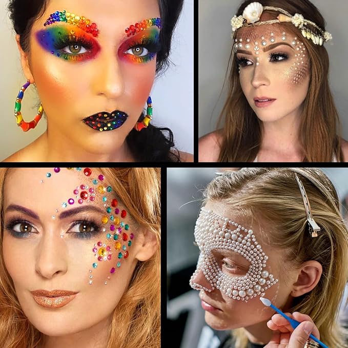 Flat Back Rhinestone+Half Round Pearl Kits Colorful Rhinestones+White Pearls with Picker Pencil and Tweezer for Home DIY and Professional Use-VivaGrace Women