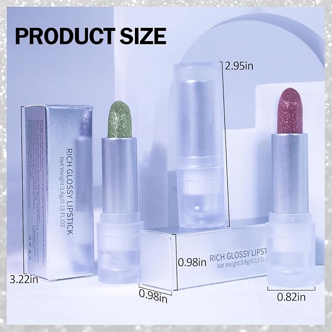 DAGEDA 3PCS Glitter Lipstick, Moisturizing Glossy Color Changing Lip Balm, Long Lasting Shimmer Lipstick, Nonstick Color Change Lipstick, Waterproof Glitter Lip Balm for Festival-VivaGrace Women