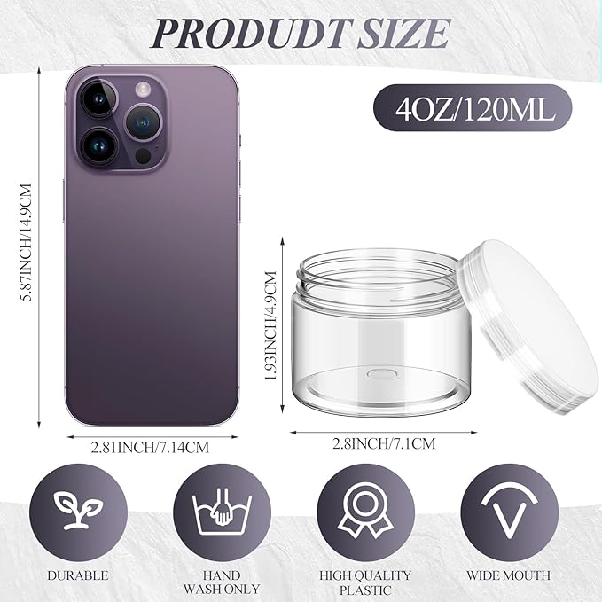 SATINIOR 24 Pieces Empty Clear Plastic Jars with Lids Round Storage Containers Wide-Mouth for Beauty Product Cosmetic Cream Lotion Liquid Butter Craft and Food (Transparent Lid, 4 oz)-VivaGrace Women