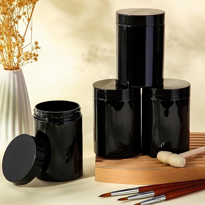 SATINIOR 24 Pieces Empty Clear Plastic Jars with Lids Round Storage Containers Wide Mouth for Beauty Product Cosmetic Cream Lotion Liquid Butter Craft and Food(Black,16 oz)-VivaGrace Women