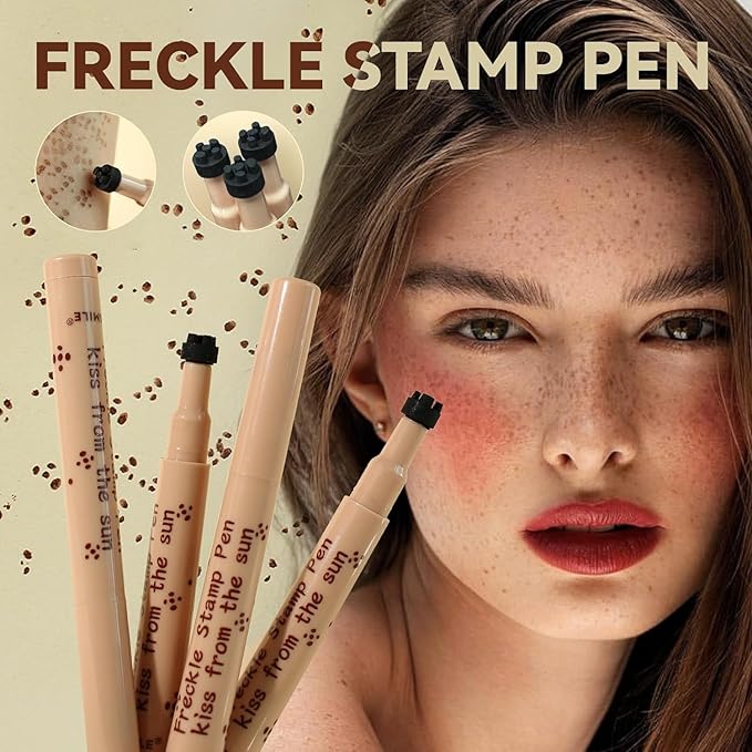 AKARY Stamp Freckle Pen Natural Lifelike Fake Freckles Makeup, Waterproof Long Lasting Quick Dry 5 Comb Corners Natural Like Face Freckle Makeup Pen for Effortless Sunkissed Makeup, 04-Dark Brown-VivaGrace Women