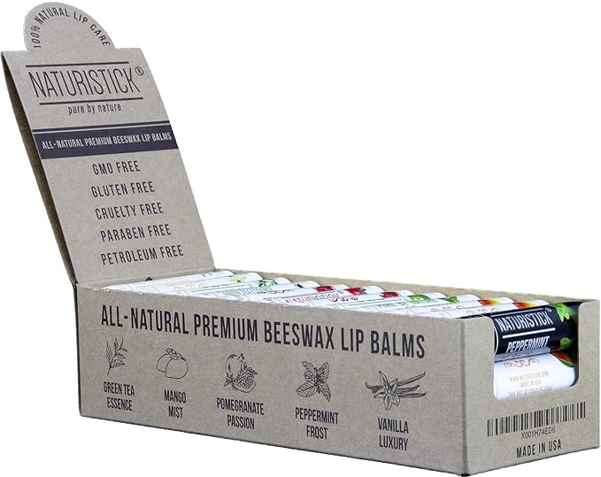 36-Pack Bulk Lip Balm Gift Set by Naturistick. Assorted Scents. 100% Natural Ingredients. Includes Counter Display Box. Best Beeswax Chapstick for Dry, Chapped Lips. Made in USA-VivaGrace Women