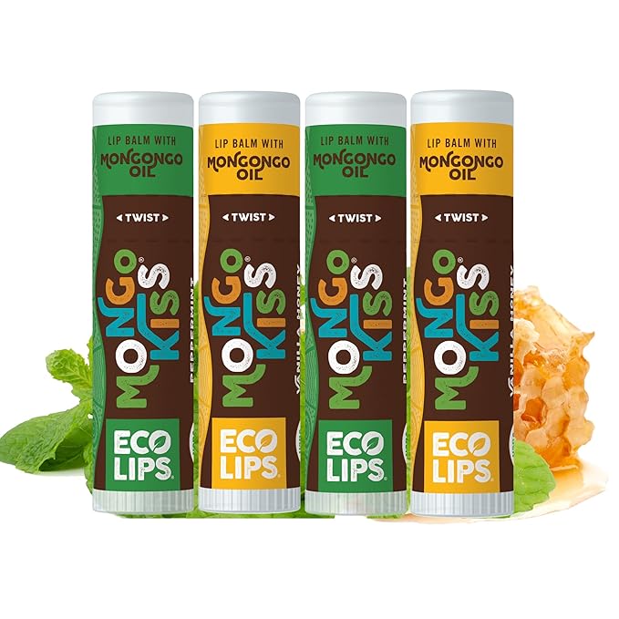 Eco Lips Mongo Kiss Organic Lip Balm 4 Pack - 100 Percent USDA Organic - Soothe, Moisturize Dry, Cracked and Chapped Lips - Made in USA (Peppermint & Vanilla Honey)-VivaGrace Women