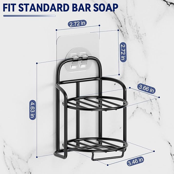 2-Tier Shower Soap Shampoo Bar Holder, Self Adhesive & Freestanding Draining Soap Dish Caddy for Bathroom Wall Accesories Decor Black-VivaGrace Women