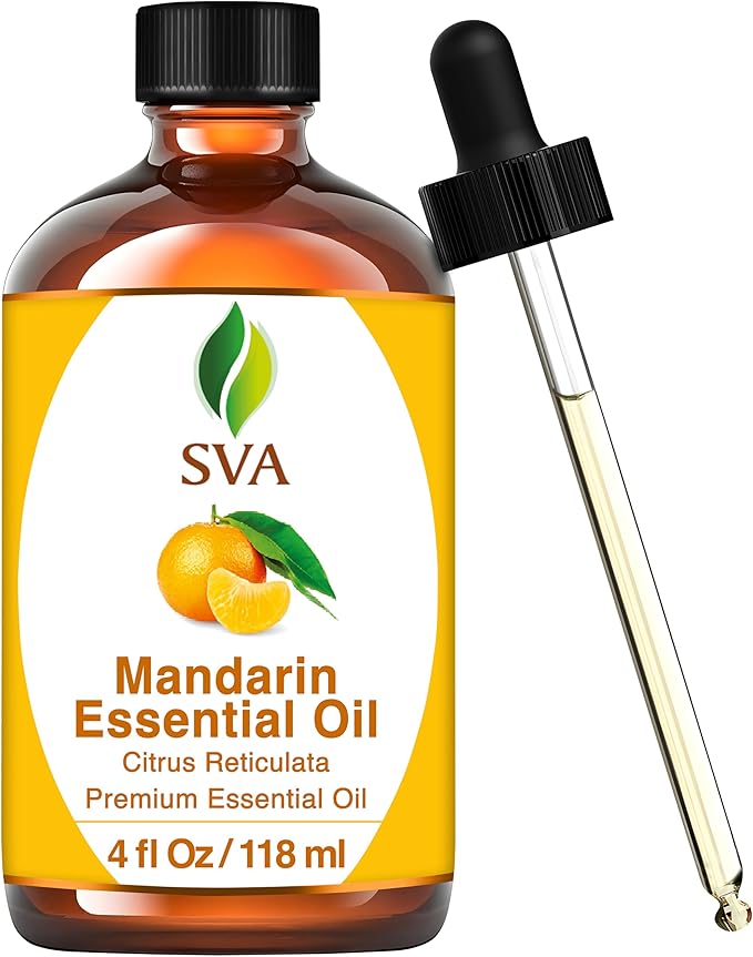 SVA Mandarin Essential Oil – 4 Fl Oz – 100% Natural Mandarin Oil - for Diffuser, Hair Care, Face, Skin Care, Aromatherapy, Scalp and Body Massage, Soap and Candle Making – with Dropper-VivaGrace Women
