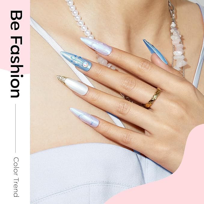 modelones Pearl Gel Nail Polish, 6 Colors Shimmer Glitter Iridescent White Nude Blue Pink Mermaid Nail Drawing Soak Off Gel Polish Swirl Shell Thread Effect Gift DIY at Home with Dotting Pen-VivaGrace Women