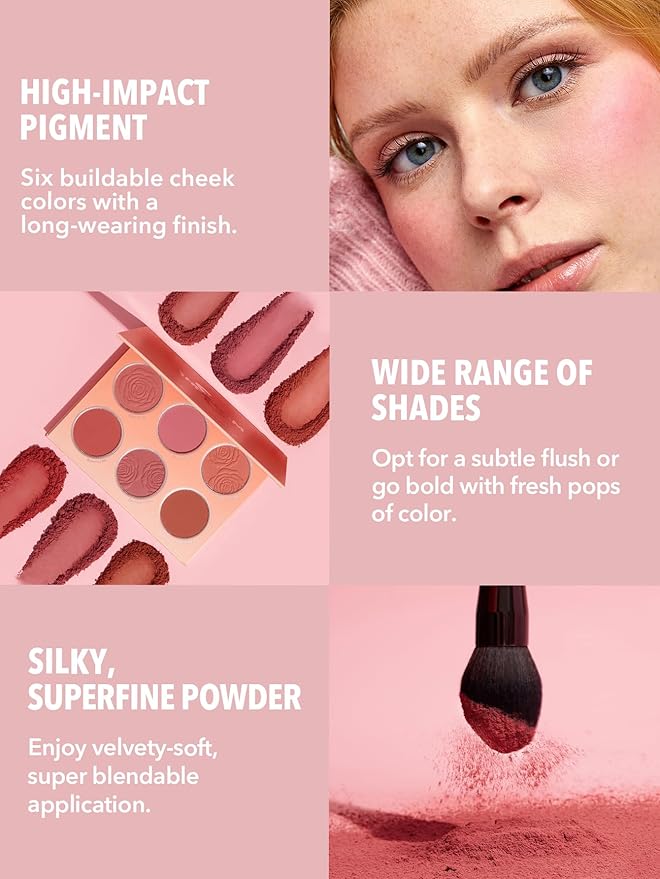 SHEGLAM Floral Flush 6-Color Blush Palette Long Lasting High Pigment Matte Pressed Powder Blush for Cheeks-VivaGrace Women