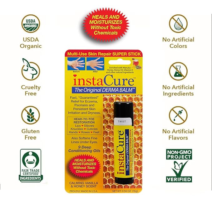 InstaCure's Original Nose Balm with Manuka Honey. Fast Relief for Cracked, Dry & Sore Noses + InstaCure Original Derma Balm Jumbo-Sized Skin Revival Tube. Soothes & Heals Dry, Irritated Skin-VivaGrace Women