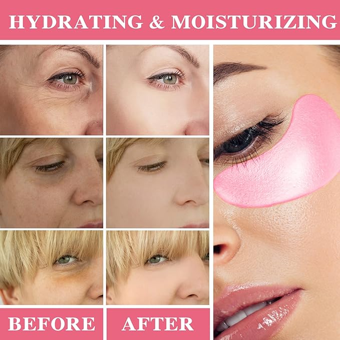 Under Eye Patches 60 Pcs,Pink Eye Mask,Puffy Eyes & Dark Circles Treatments,Improve Reduce Smooth Wrinkles,Fine Lines and Under Eye Bags,Hydrating & Moisturizing,Firm Eye Skin Care for Women and Man-VivaGrace Women