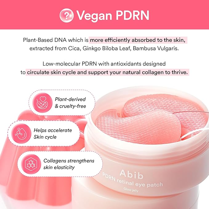 Abib PDRN Retinal Eye Patch Glow jelly 60 Patches, Korean Under Eye Patches for Puffy Eyes and Dark Circles, Anti-Wrinkle, Collagen, Caffeine, Niacinamide-VivaGrace Women