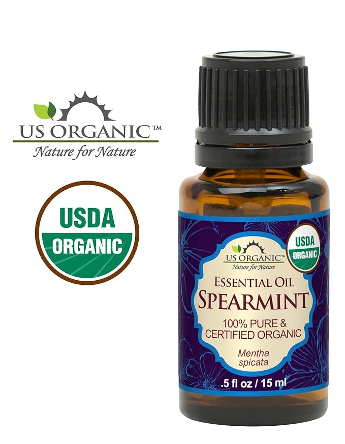 US Organic 100% Pure Spearmint Essential Oil - USDA Certified Organic, Steam Distilled - W/Euro droppers (More Size Variations Available) (15 ml / .5 fl oz)-VivaGrace Women