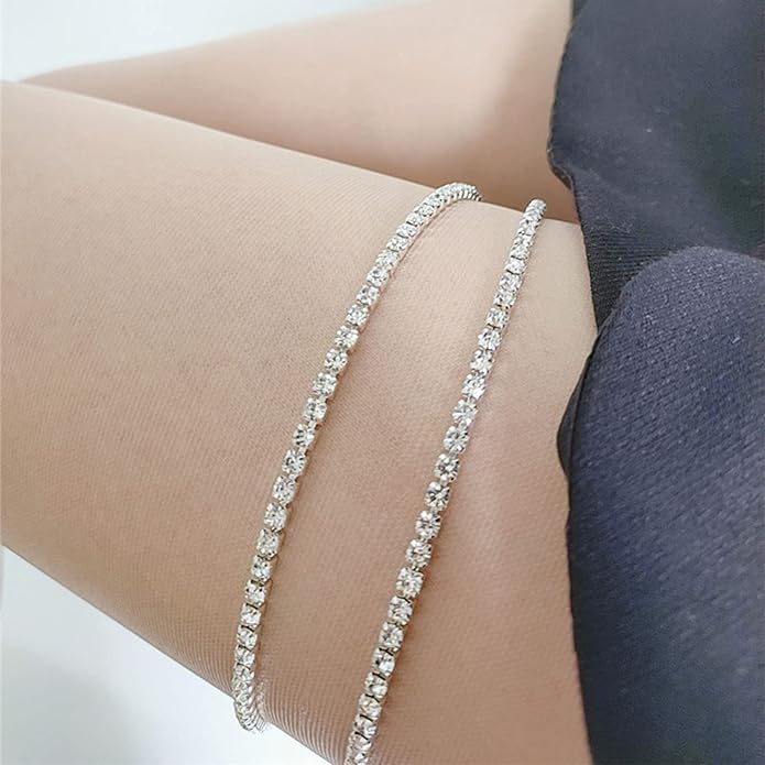 Boho Crystal Thigh Chain Silver Body Chain Leg Chains Body Jewelry Accessories for Women and Girls (Silver)-VivaGrace Women